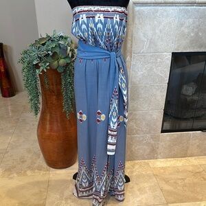 Elegant Blue Patterned Maxi Dress